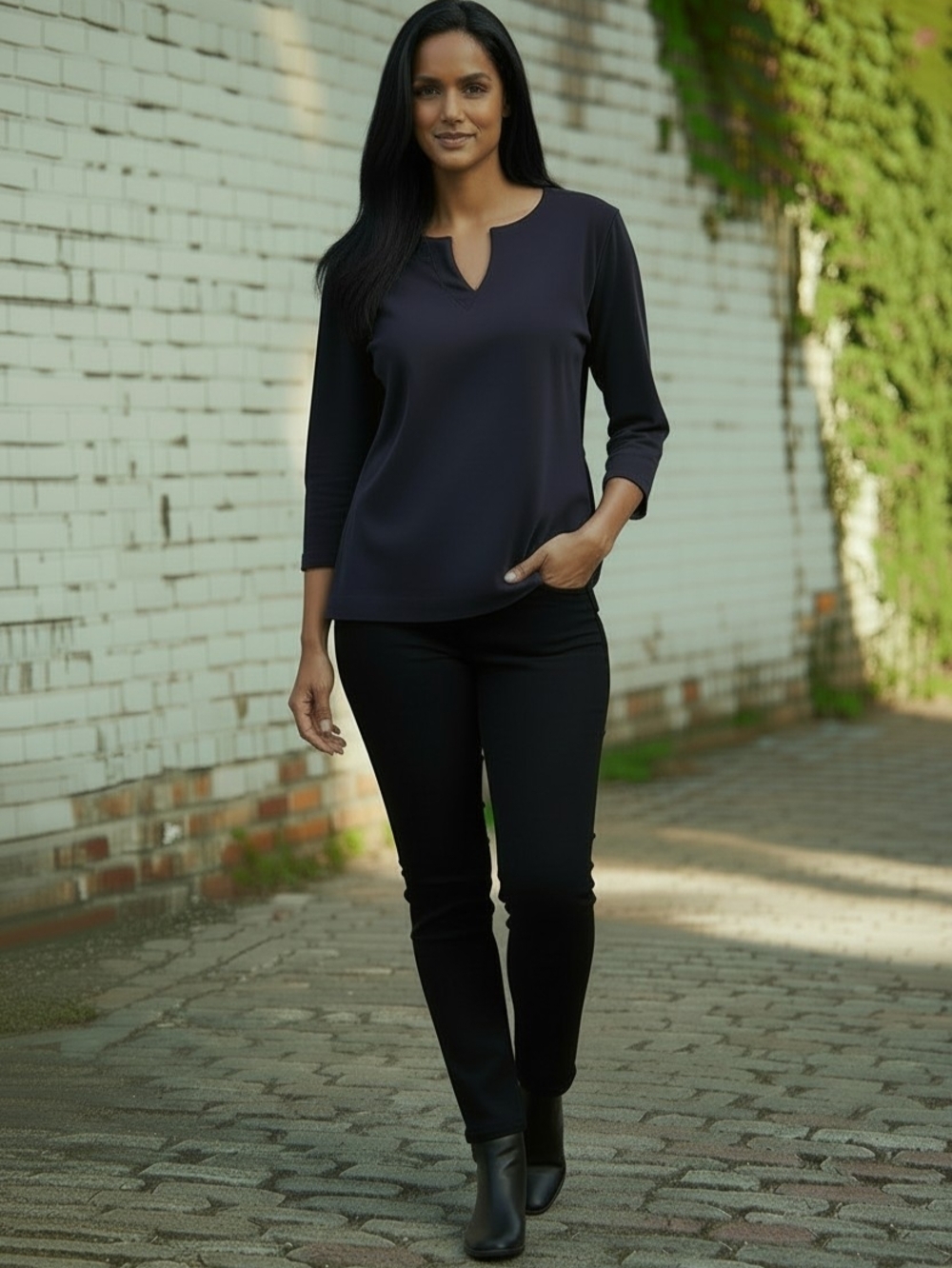 L.L.Bean Supima Cotton V-Neck Top – Women’s XL – Navy Blue – Soft 3/4 Sleeve Bas